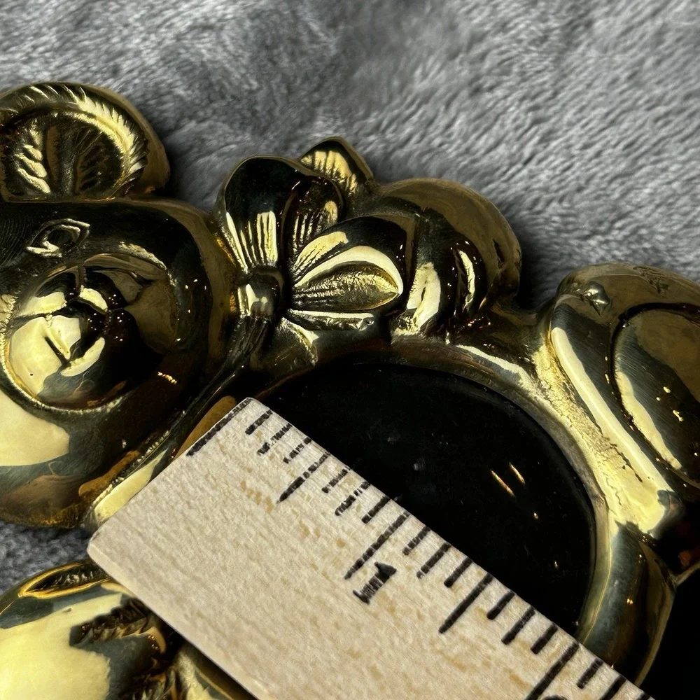 Vintage Brass Teddy Bear Shaped Frame 3D Cottagecore Country Decor Kids Room